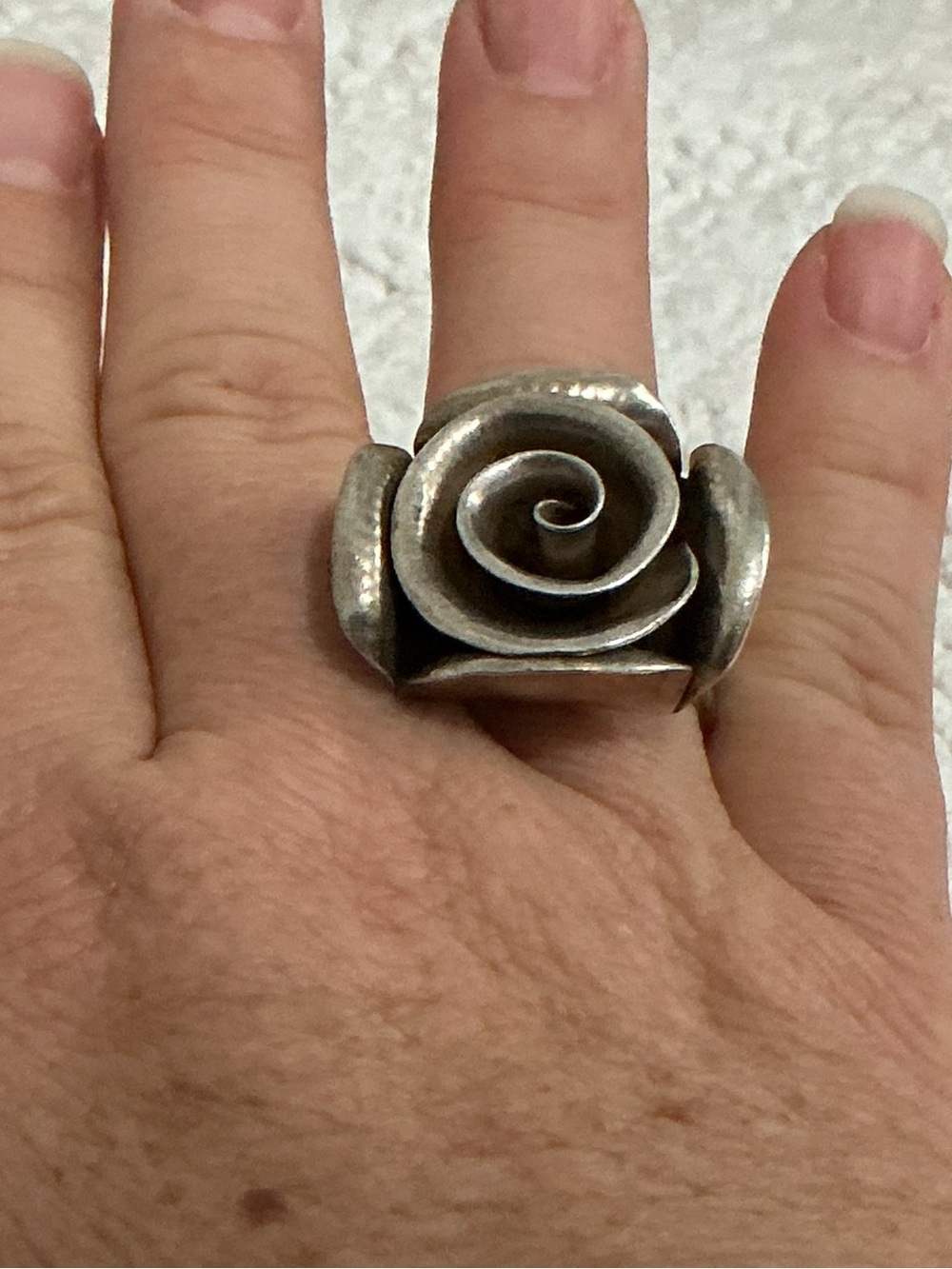 Vintage 925 Rose Adjustable Size Statement Ring